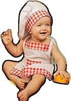 Vista 5 de Zeroest Traje de chef para bebé, accesorios de fotografía para niños pequeños, delantal de chef divertido para sesión de fotos, sombrero de chef