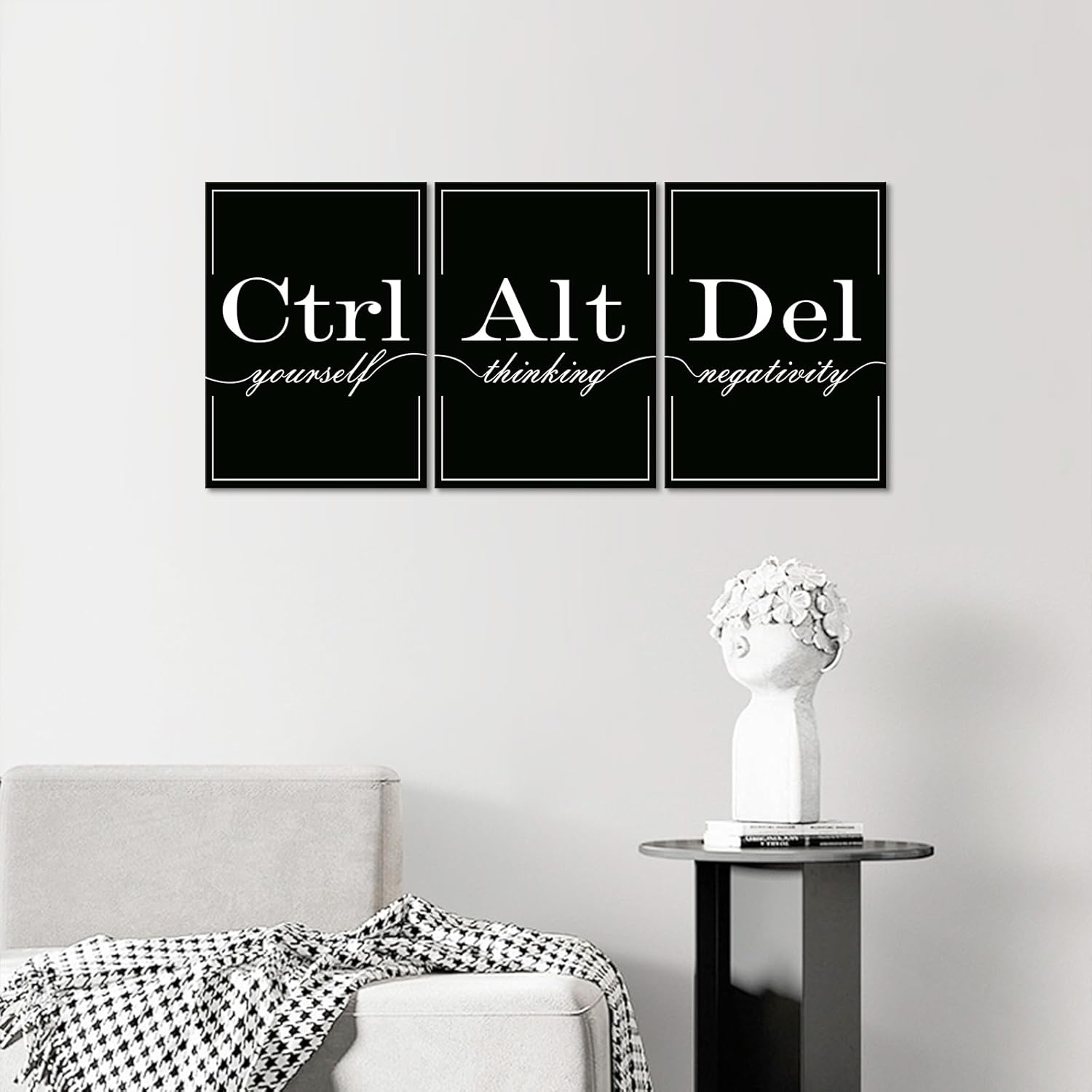 Xbolu Motivational Wall Decor Ctrl Alt Del Wall Art Framed Black Inspirational Wall Decor for Office, Living Room & Bedroom