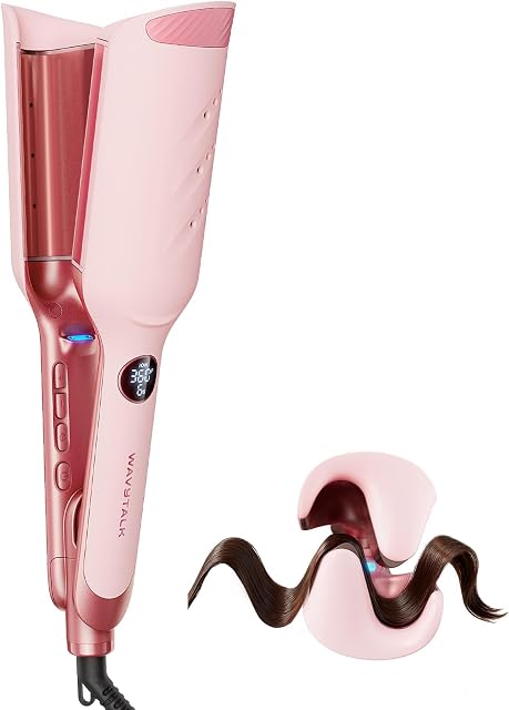 Wavytalk Power Wave Hair Crimper Curling Iron, Hair Curler for High-Volume Waves, Ventilation Design for Less Damage, Ionic Reduces Frizz, Effortless-Waver, Dual Voltage Hair Waver, Pink
