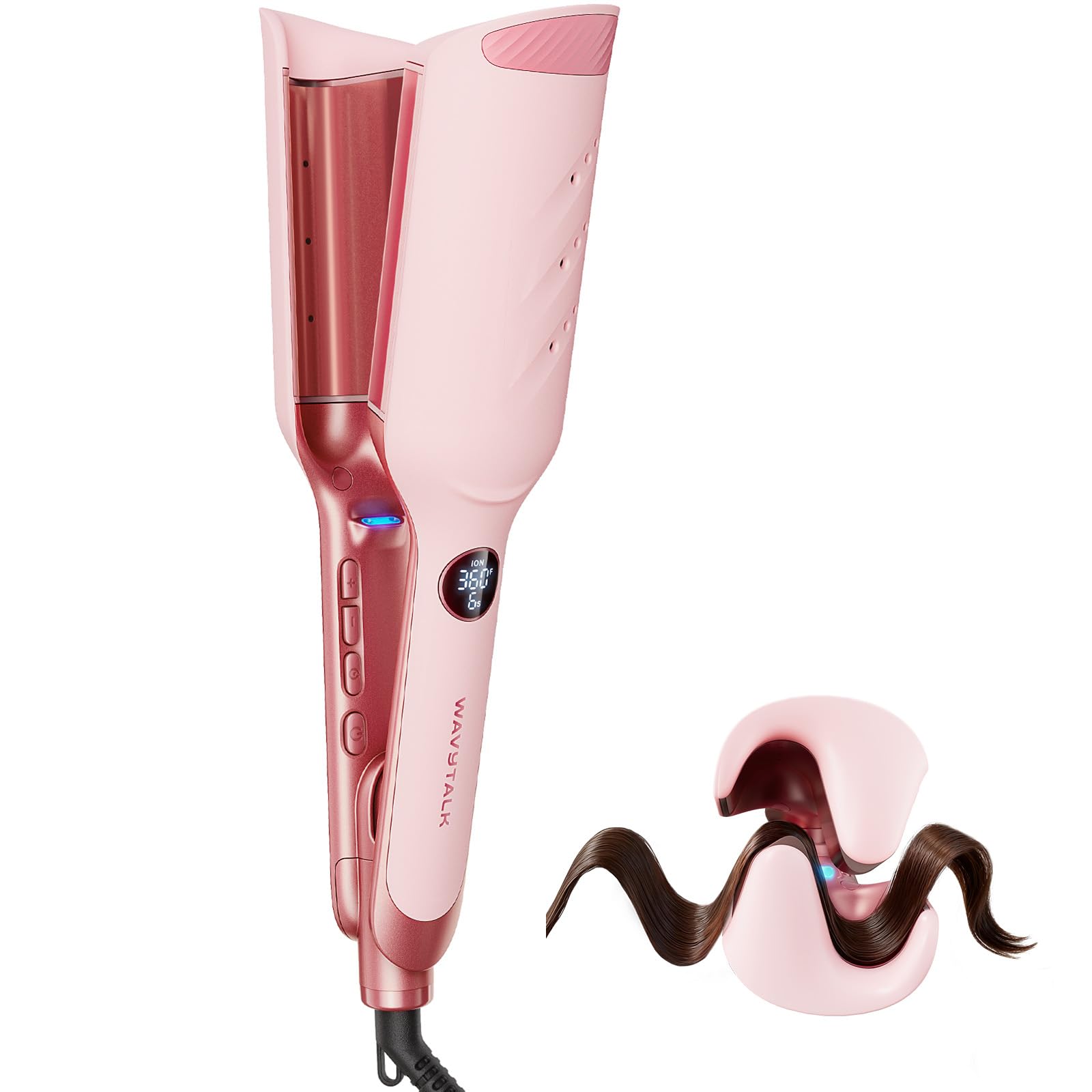 Wavytalk Power Wave Welleneisen Für Haare, Kreppeisen Für Große Wellen, Mit Ionenschutz & Belüftung Für Weniger Hitzeschäden, Müheloser Lockenstab, Dual-Voltage, Rose