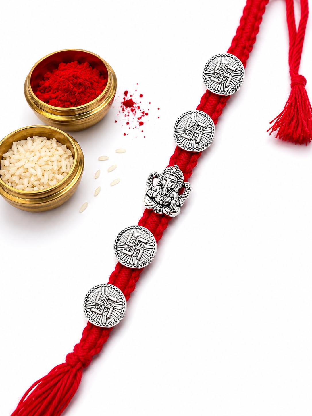 somya German Silver Rakhi with Roli and Chawal-picture-17