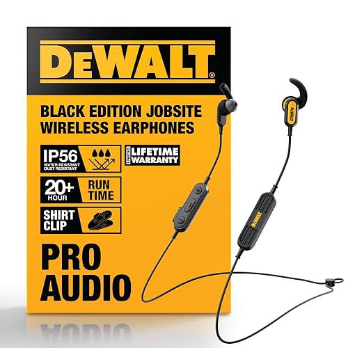 DEWALT Heavy Duty Neckband Bluetooth Earbuds, Wireless Bluetooth 5.2 Headphones w/Microphone, Lightweight Comfort, IP56 Waterproof, Deep Bass Strong Beat, 20H Playtime, Jobsite Behind-Neck Earphones