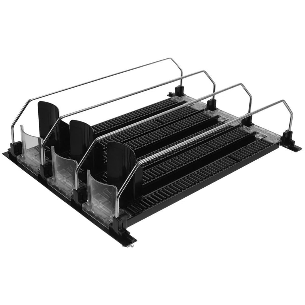 INOOMP Empujador de Bebidas Organizador Deslizante de Botellas para Nevera 3 Piezas, Negro, Abs y Acero Inoxidable, Propulsión Automática, Fácil de Instalar, para Refrigeradores