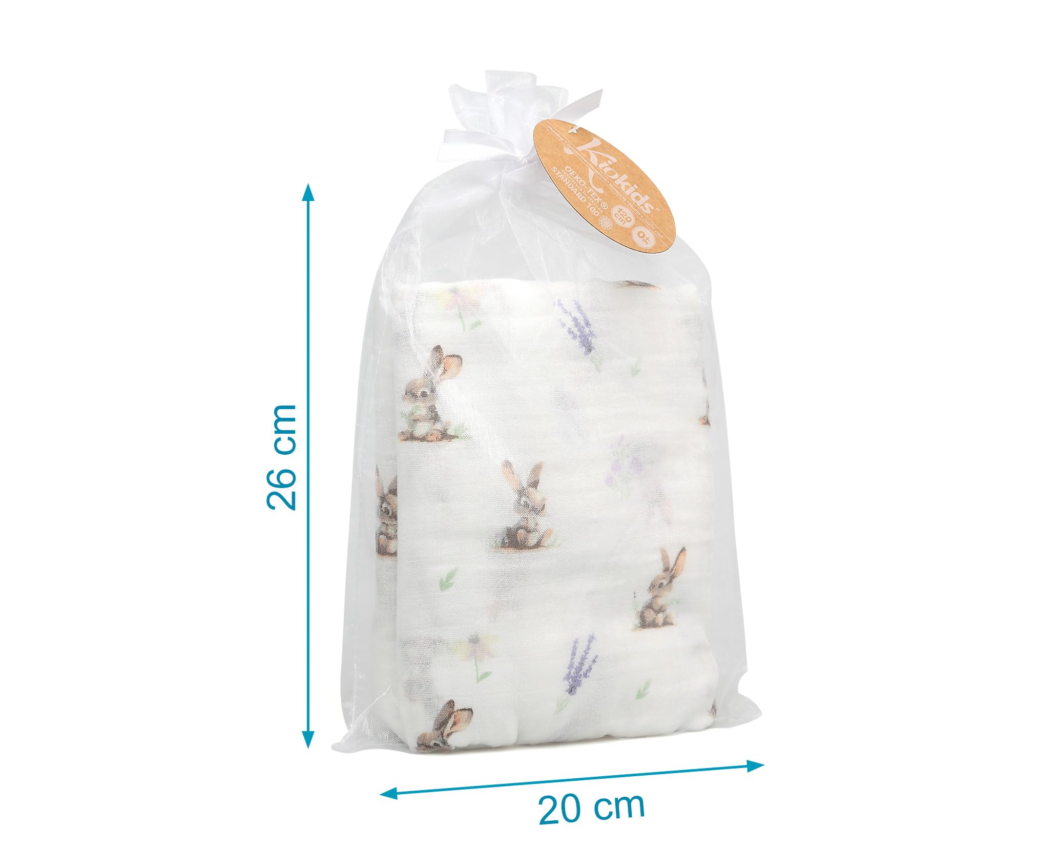 Kiokids | Muselina Conejitos | Colección Petit Moments | 70% Bambú y 30% Algodón | Gran Suavidad | Termoclimática y Antibacteriana | Protector Rayos UV | Certificado OEKOTEX | +0 Meses | 120x120cm