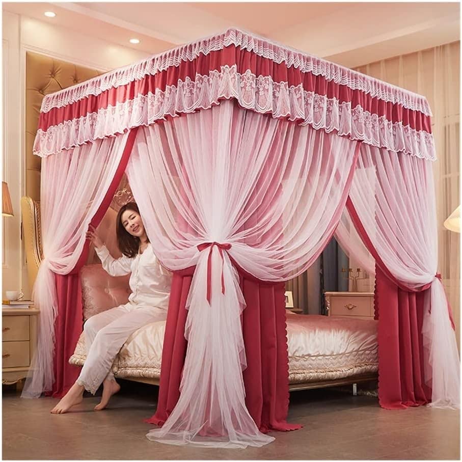 Rideaux de lit à baldaquin de qualité supérieure drapé rouge décoration chambre