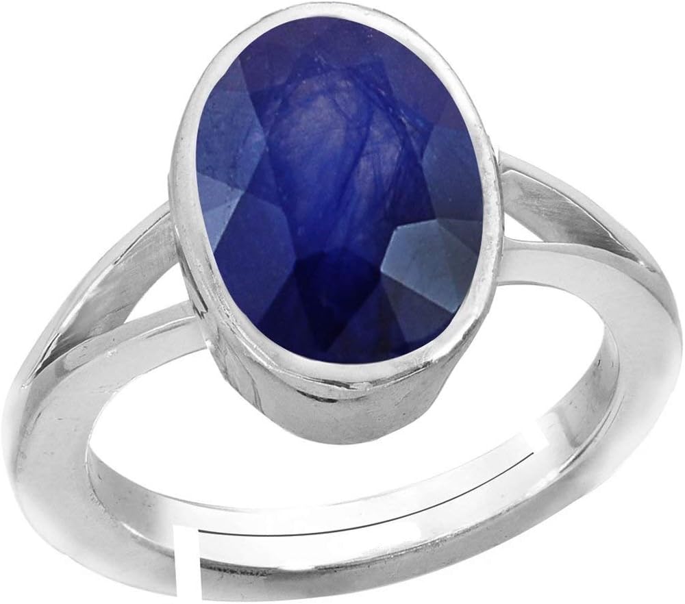 Unheated Untreatet 6.25 Ratti / 5.50 Carat AAA+ Quality Natural Blue Sapphire Neelam 925 Sterling Silver Adjustable Gemstone Ring for Women's and Men's {Lab - Certified}