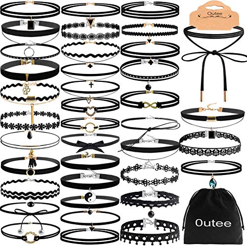 Outee 42 Pcs Choker Necklaces for Women Black Choker Set Tattoo Choker Necklace Classical Velvet Chokers
