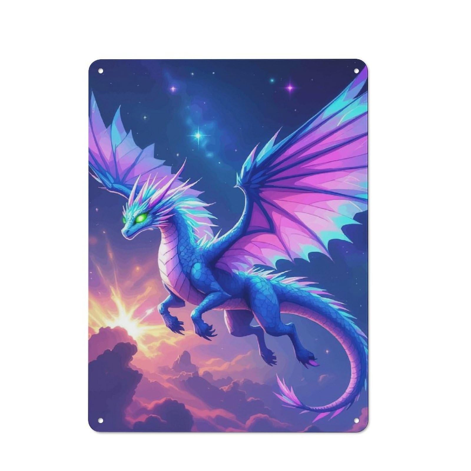 Junmoney Blue And Pink Dragon Flight Vintage Metal Wall Art Sign 40X30cm Featuring Old Style Wall Plaque For Kitchen, Hallway, Bar Or Small Cafe