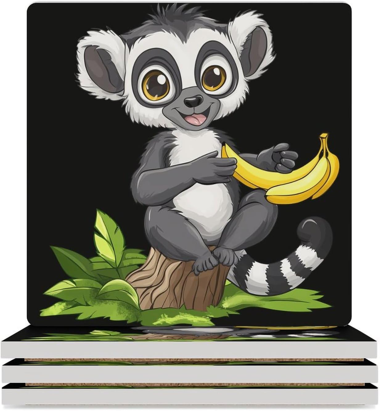 Lemur Bananas Ceramic Coasters Square Drinks Coaster Coffee Table Decor Table Coaster for Home Bar