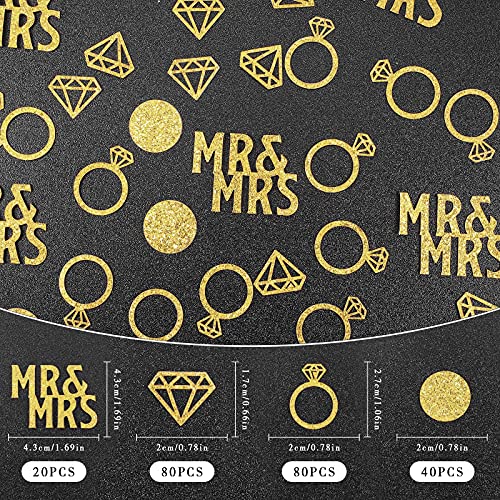 Image of 220 Pieces Gold Wedding Table Confetti, Paper Mr and Mrs Gold Diamond Ring Circle Dots Diamond Glitter Confetti for Marriage Ceremony Anniversary Valentine