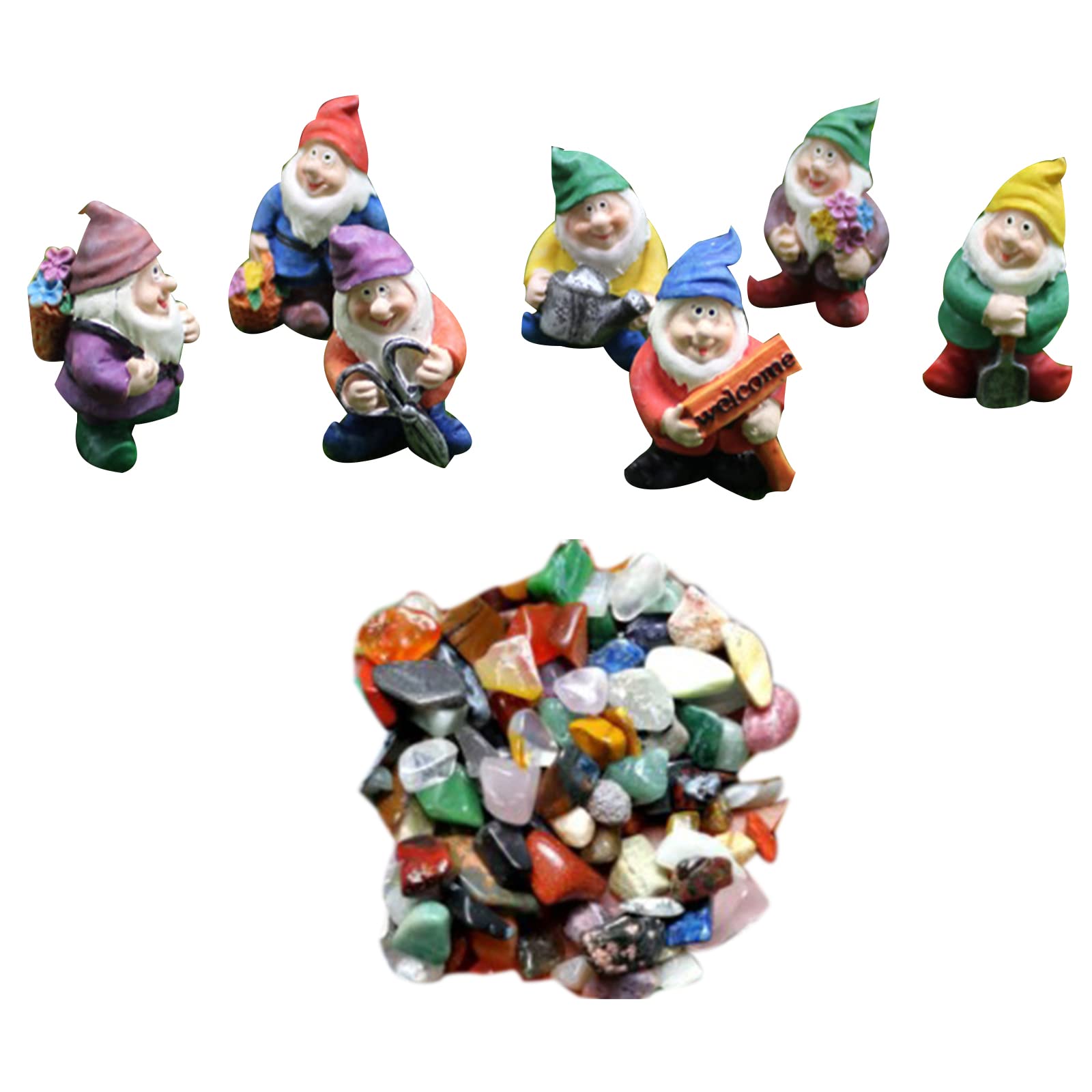 Soulnioi Garden Statue Cute 7 Elves Resin Ornaments Bonsai Decoration Dwarf Miniature Figurines and Crystal Gravel 50g