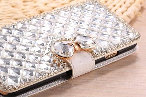 Miniatura 3 de Huawei Mate SE Funda Cartera, Huawei Honor 7X Funda, Bling Diamante Bowknot Brillante Cristal Rhinestone PU Cuero Ranura de la Tarjeta Flip Cover