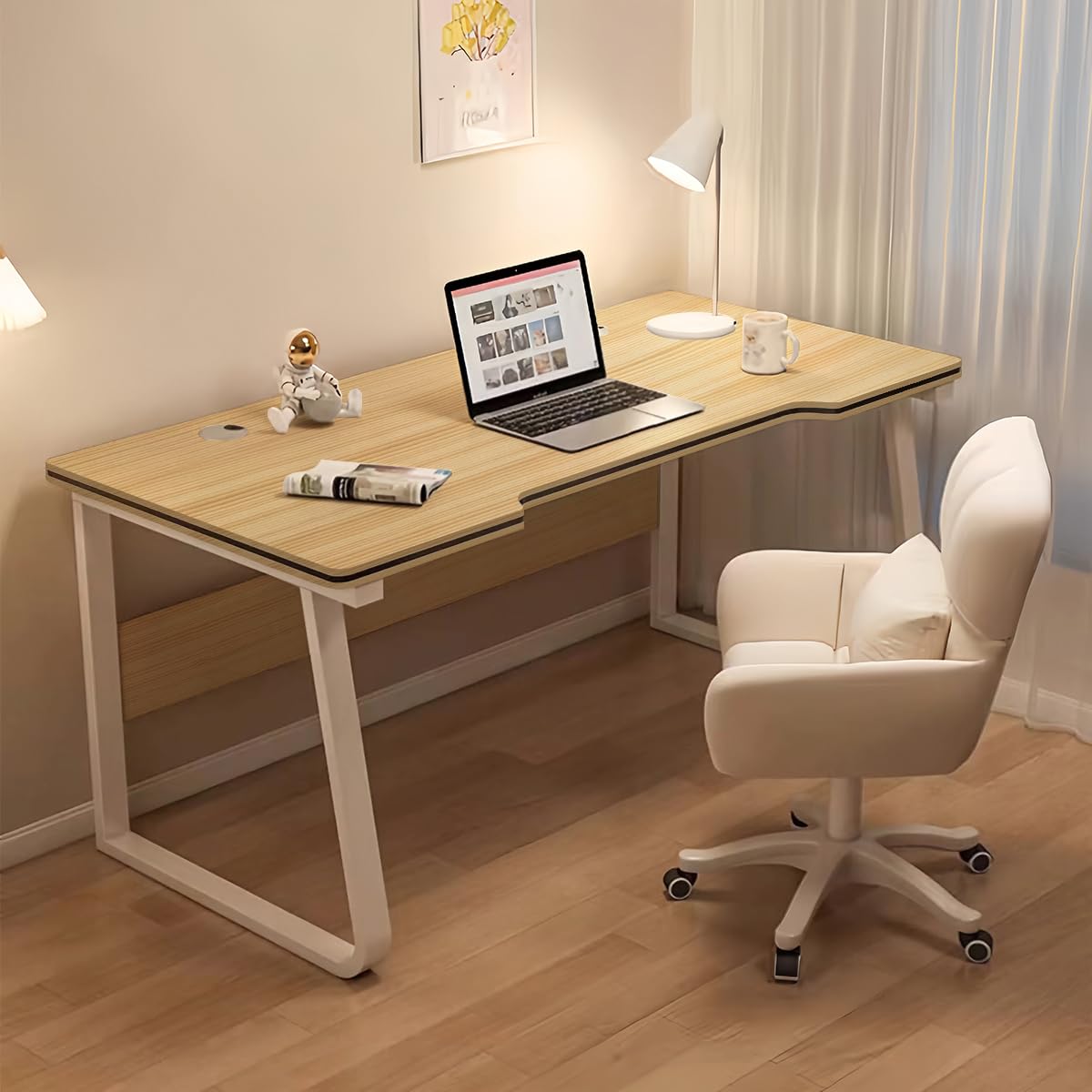 WXJHL Gaming Desks Computer Writing Table Student Art Modren Simple Style Desk PC Wood Suitable Tables for Bedroom, Home Office (Natural, 140x60cm)