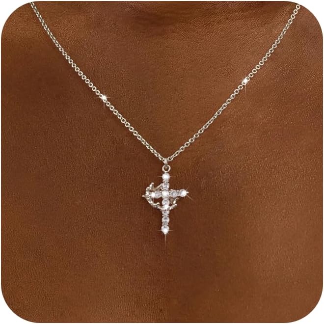 Tewiky dainty 14k gold cross pendant necklace for women