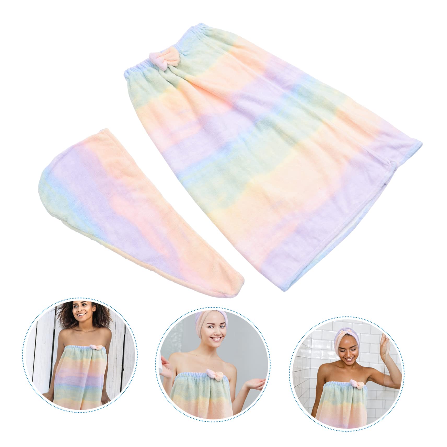 Turban Handtuch Satz für Damen Korallenvlies Atmungsaktiv Schnelltrocknend Knielang für Reise und Spa Baderock mit Hut