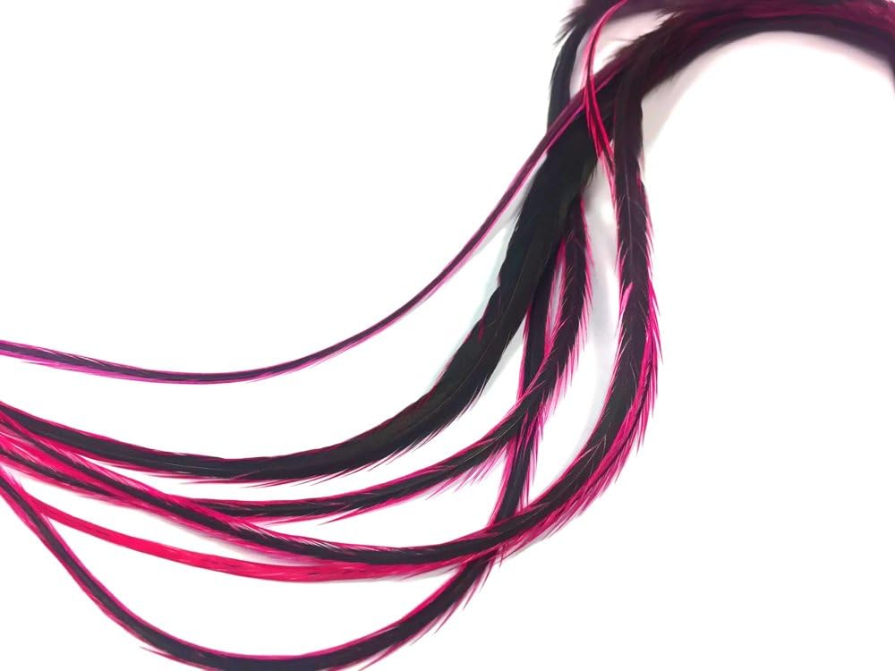 Hair Extension Feathers, 6 Pieces - XL Hot Pink Badger Thick Rooster Hair Extension Feathers