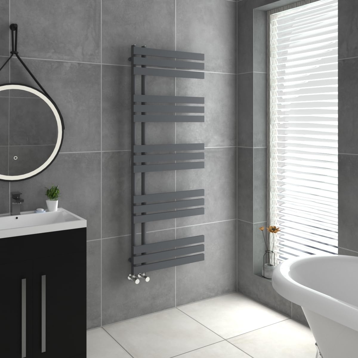 Warmehaus Sand Grey Designer Heated Towel Rail D Shape Bathroom Ladder Style Radiator Warmer Central Heating 1600X600mm