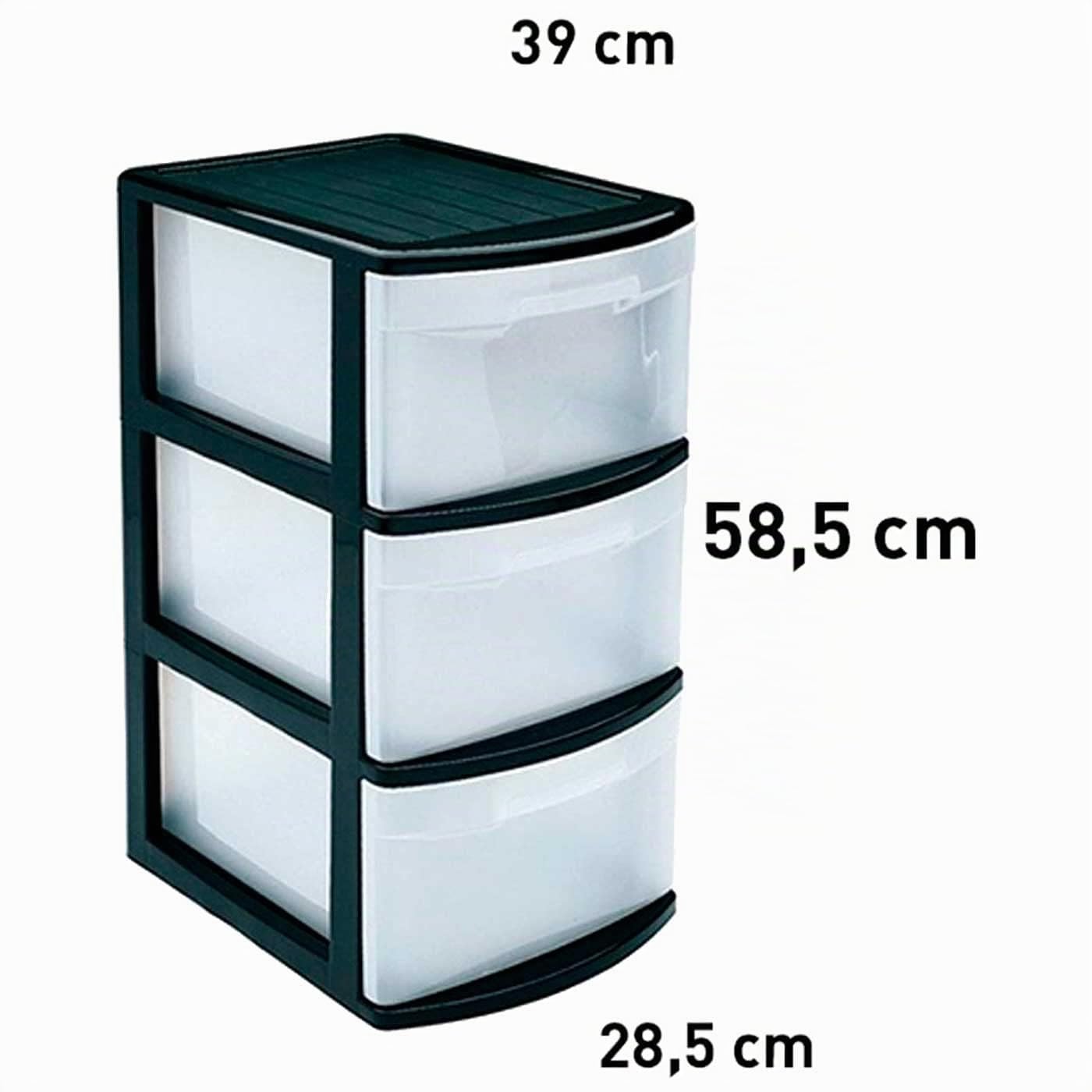 Acan Tradineur – Cassettiera Tamesis Multiuso a 3 cassetti – Senza ruote – Realizzata in plastica – 58,5 x 28,5 x 39 cm – Colore Nero