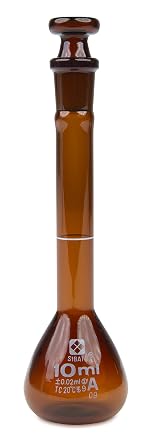 Vee Gee Scientific 2307A-10 Sibata Low-Actinic, Class A, Amber Glass Volumetric Flasks, 10 ml Pack of 6