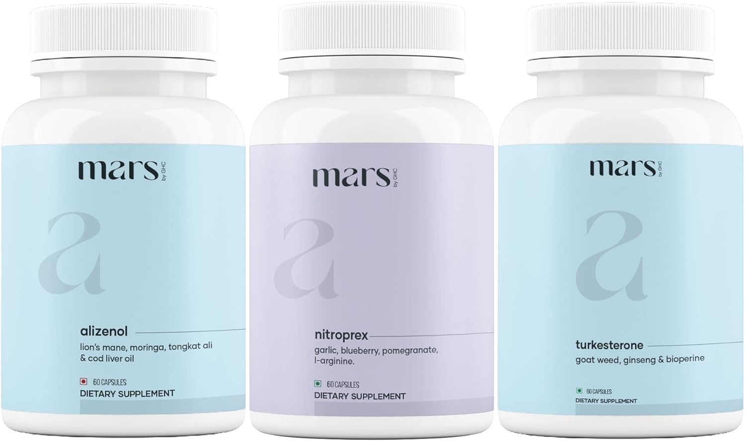 mars by GHC AlphaFlow Combo | NitroPrex, Turkesterone & Alizenol Capsules for Strength, Energy, Endurance, Circulation & Daily Vitality | Pack of 1