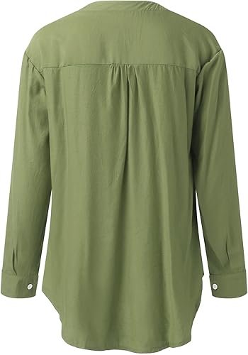Miniatura 4 de FEDULKSTORE Camisa casual con botones para mujer, de algodón, lino, con cuello de manga larga, ajuste holgado, cuello en V