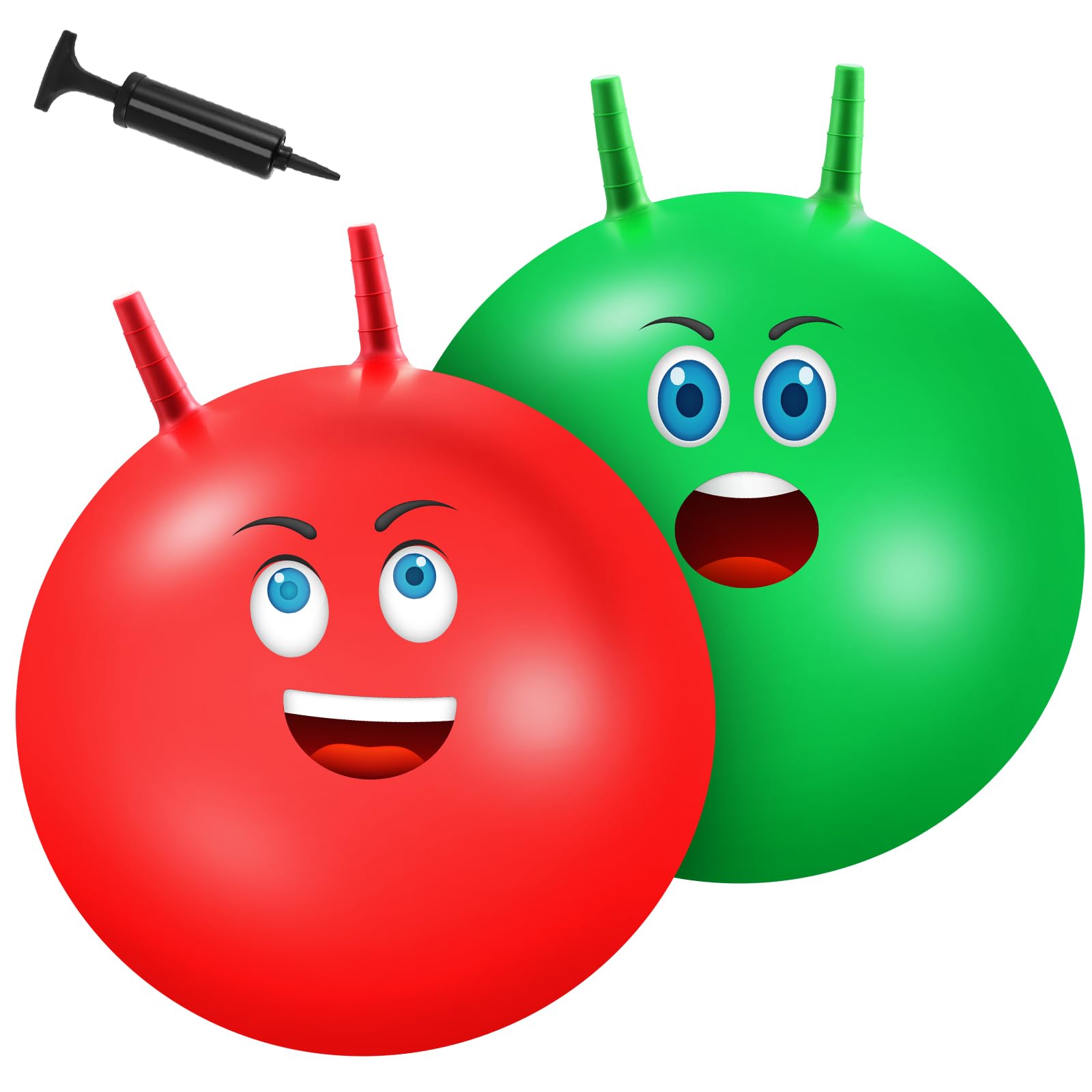 2 Pcs Bounce Hopper 24 Inch/ 60cm Retro Exercise Ball Large Jumping Hop Ball Kangaroo Bouncer Toy with Handles and Pump for Little Ones Adult Indoor Outdoor Party Game, Red and Green