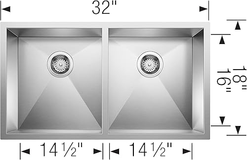 Miniatura 2 de BLANCO 443053 QUATRUS R0 - Fregadero de cocina de 32 pulgadas, acero inoxidable