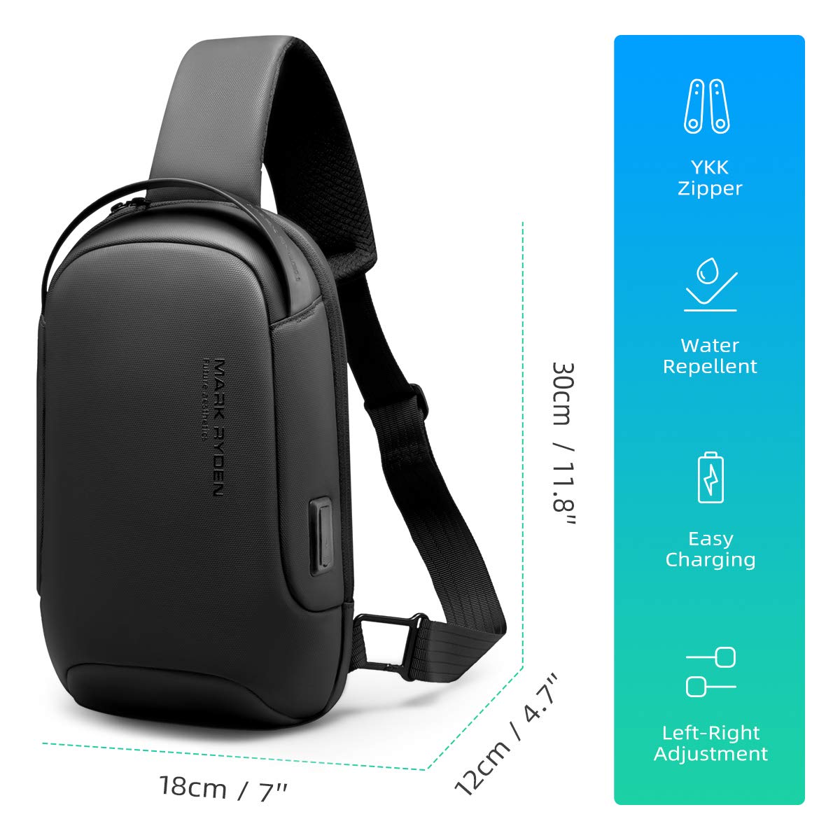 Mark Ryden Bolso Bandolera Hombre, Impermeable Bolso Cruzado Hombre, antirrobo, Compatible con iPad 9.7 de Viaje para los Estudios, Viajes o Trabajo Diario-Negro