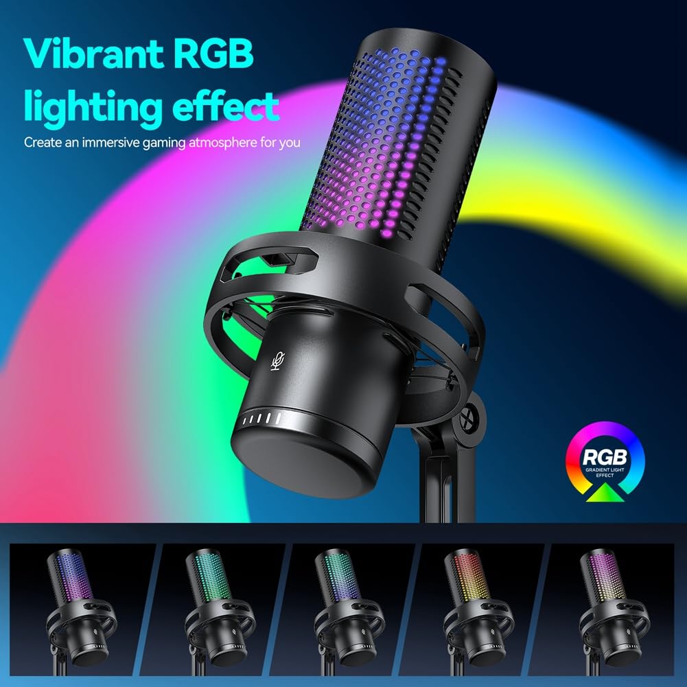 Mikrofon gamingowy profesjonalny mikrofon pojemnościowy RGB USB przewodowy mikrofon do komputera PC Laptop komputer podcast gracz karaoke