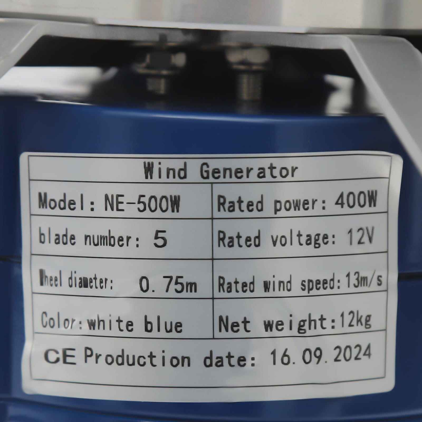 Generatore eolico verticale da 100 W, turbina eolica con 5 pale e controller, magnete permanente, generatore sospeso, turbina eolica per casa, campeggio (12 V)