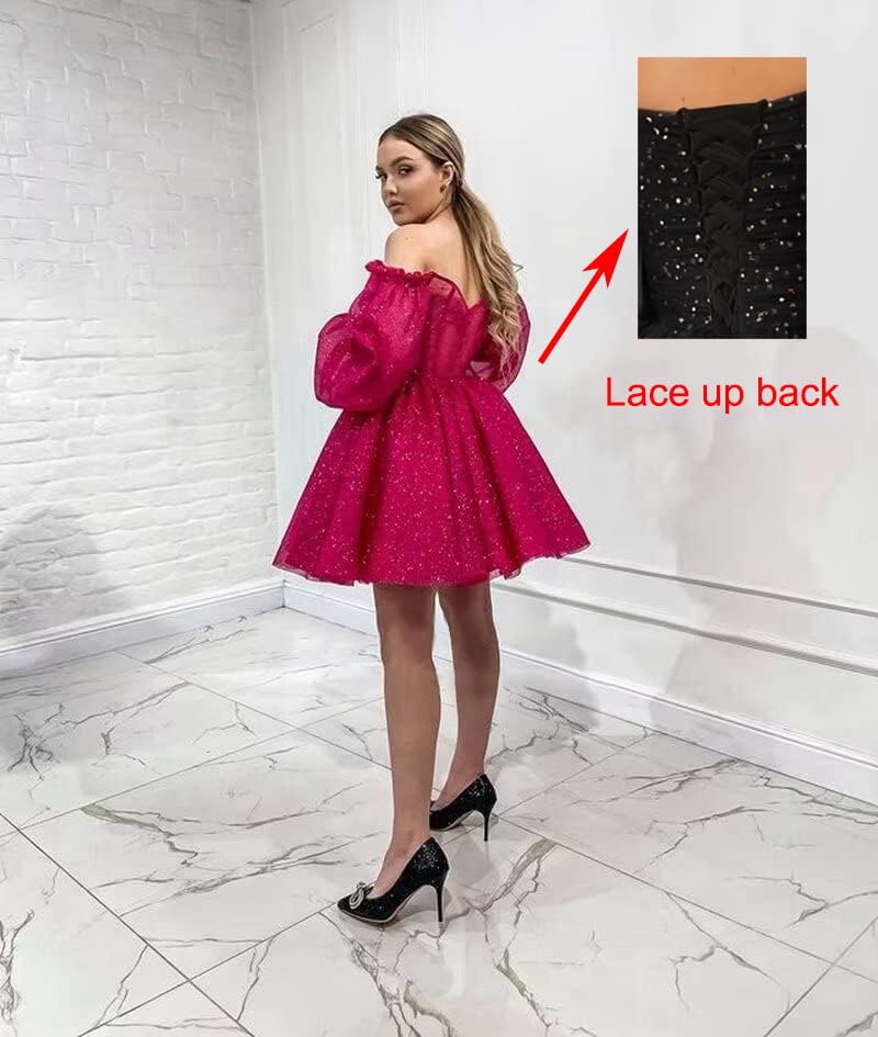 Sparkly Tulle Homecoming Dresses for Teens Puffy Sleeve Short Prom Dress Glitter Formal Evening Party Gown3