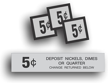 Restoration Decal Sticker for Vending Machine Coin Change Slot 5 Cent Compatible with Pepsi Coke Choice Vend CVC Soda Pop Soft Drink 1x5 inch +3 Sq 1.25"