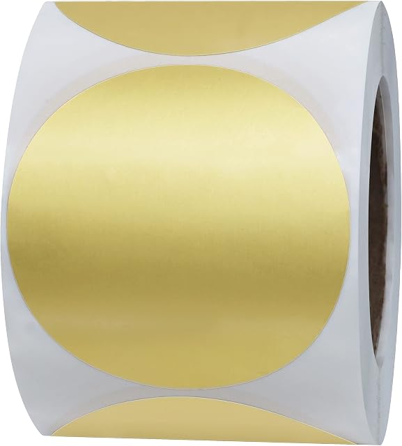 Hybsk Round Metallic Foil Golden Labels 2 Inch Color Coding Dots Stickers Total 300 Per Roll (Golden)