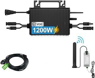 Rückflussverhinderer Mikro Wechselrichter 1200w, Solar PV Wechselrichter mit WLAN, IP67 wasserdicht, mit 5m AC Kabel für Balkonkraftwerk, integrierter MPPT， App Steuerung Plug Play