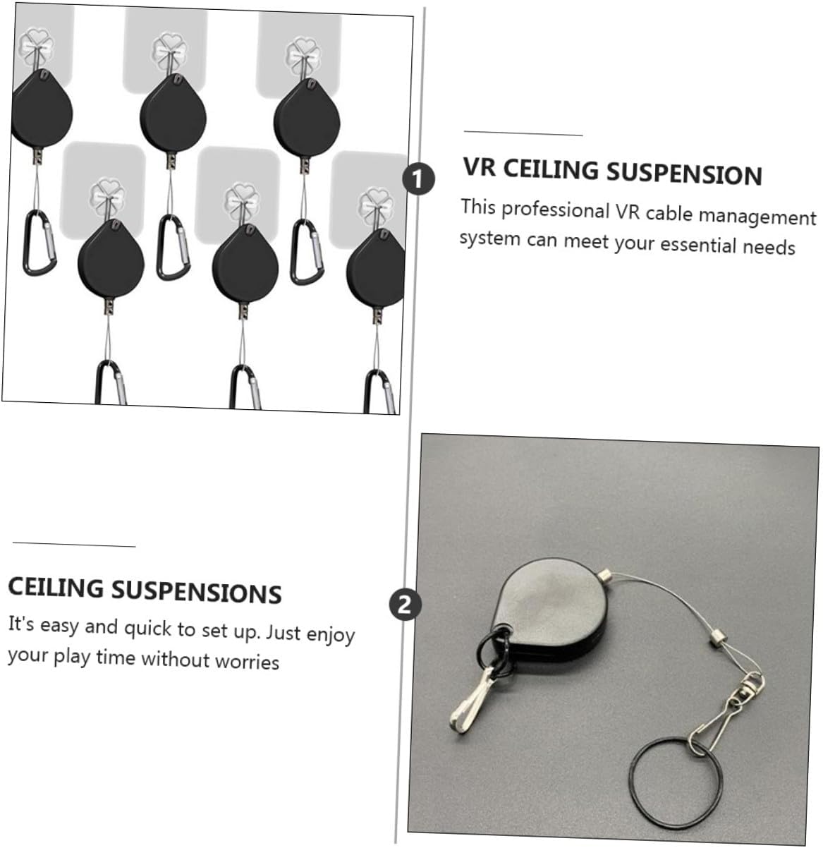 Cabilock Vr Headset Cable Management Ceiling Pulley System 40pcs Kit with Hooks, Screws, Wrench Wall Stickers for Professional Vr Ceiling Suspension and Gaming Setup