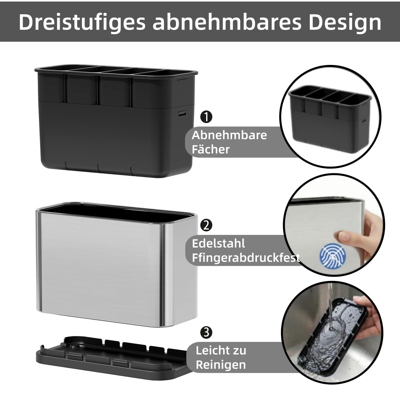 Besteckhalter Besteck Organizer Küchenutensilienhalter Besteckaufbewahrung | Edelstahl 4 Separate Fächer, mit Ablauflöchern, Luftdurchlässig & Schimmelfest, Zerlegbar