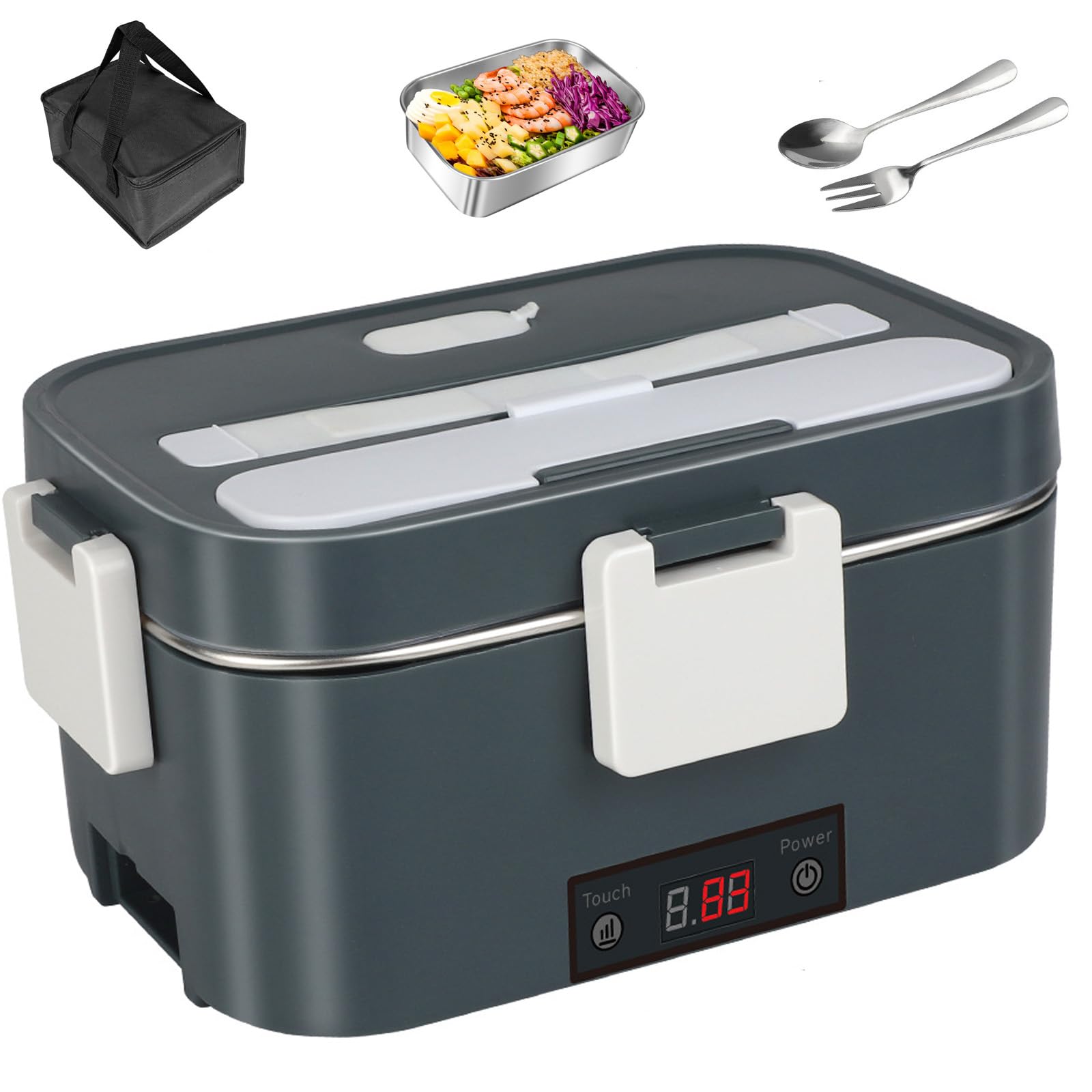 Scaldavivande elettrico, 1,5 l, a riscaldamento rapido, con set da tavola e borsa termica, per ufficio, scuola e uso in movimento, facile da pulire