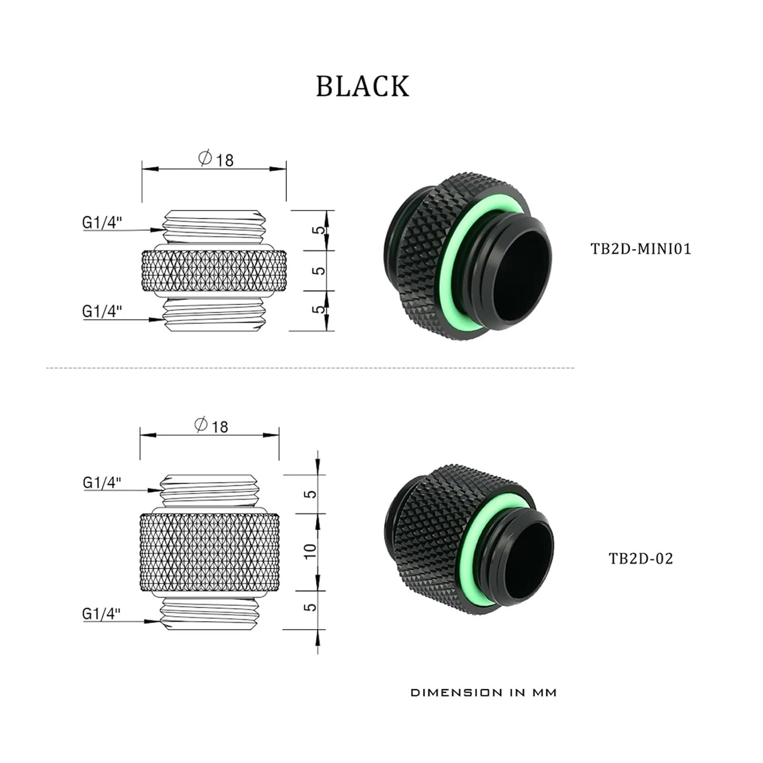 Water Cooling Plug 8pcs G1/4" Male to Male Connector with Sealed O-Ring for PC Water Cooling Systems(Black Fitting)
