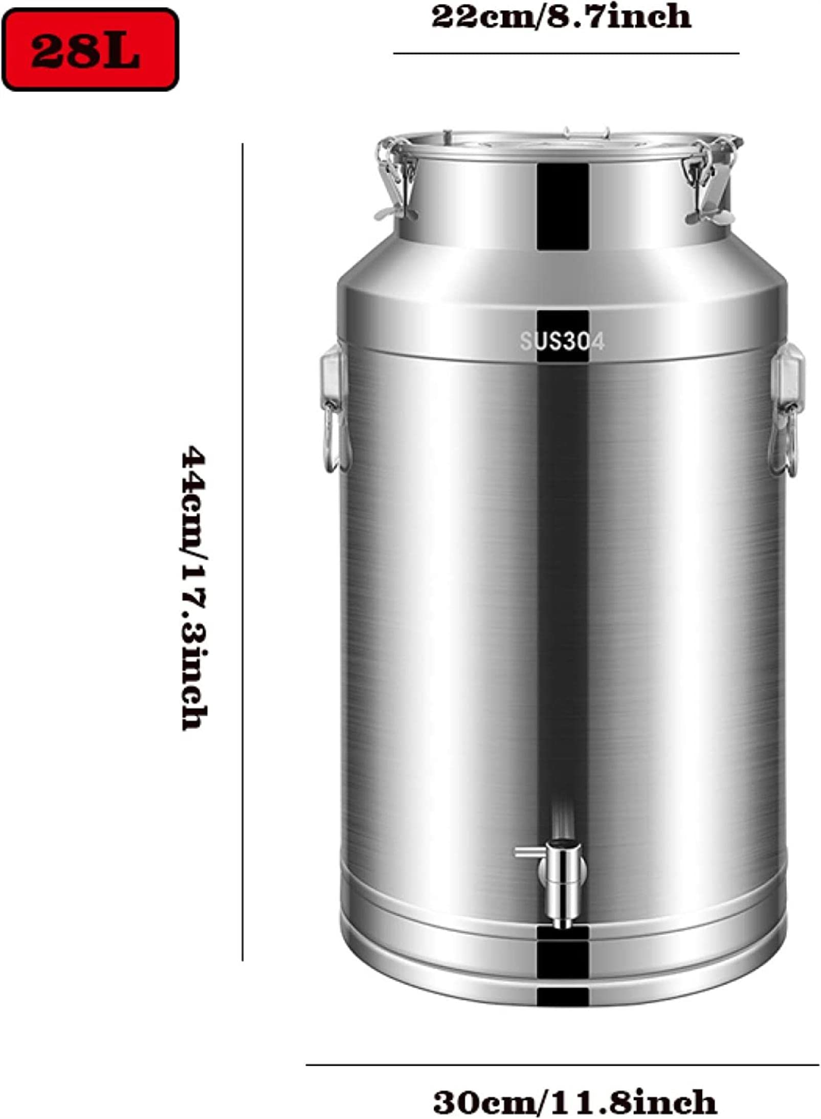 Barile fermentatore per latte in acciaio inossidabile - 15L/20L/28L/35L/42L/48L Lattine per trasporto e raccolta del latte Fusto per vino, birra, contenitore per liquidi/Argento/28L (Siliver 15