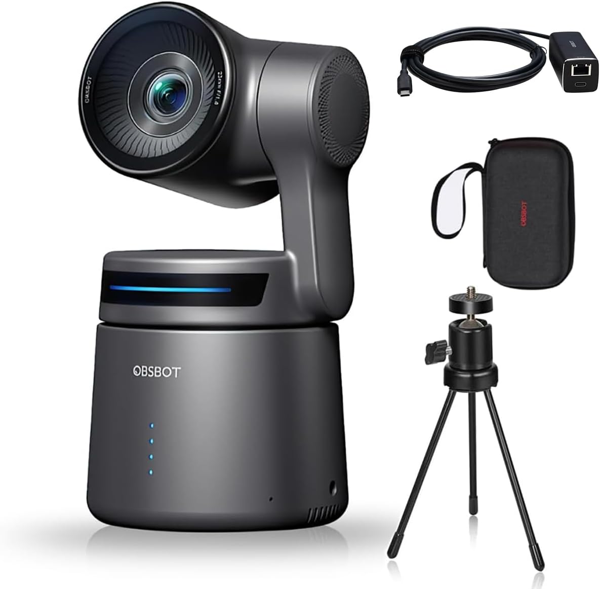 OBSBOT Tail Air NDI Streaming Camera Bundle USB-C to Ethernet Adapter, 4K AI Tracking PTZ Camera with Intelligent APP Gesture Control HDMI/USB-C/Wireless Connection Live Stream for YouTube