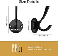 Vista 3 de Paquete de 4 ganchos negros para abrigos, ganchos decorativos de metal de doble punta para colgar toallas, batas en baños, cocina