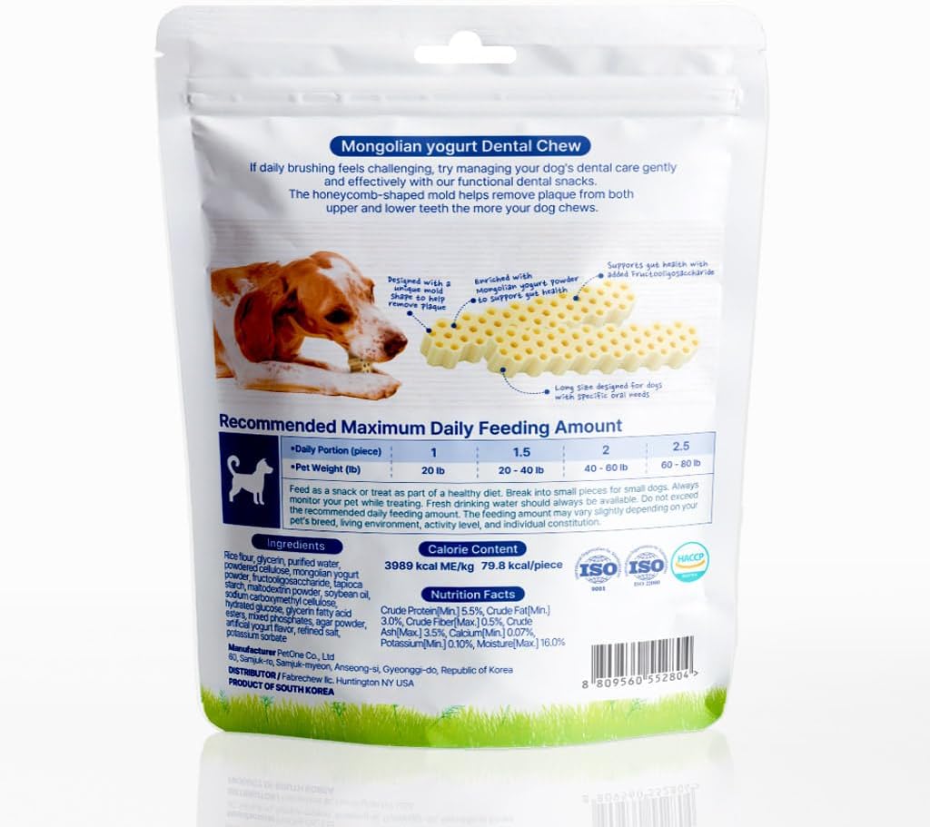 KI-You Mongolian Yogurt Dog Chew – Probiotic & Prebiotic Rich for Gut Health, Soft Honeycomb Shape, Gentle Dental Treats for Sensitive Gums (Chew - Long Type)