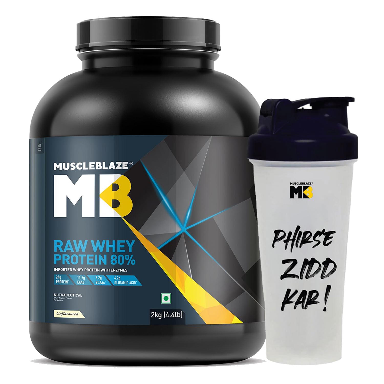 MuscleBlaze Raw Whey Protein Concentrate 80% with Added Digestive Enzymes (Unflavoured, 2 kg / 4.4 lb) with Shaker, 650 ml (Combo Pack) (B0B7YWPQ6K) Amazon Price History, Amazon Price Tracker
