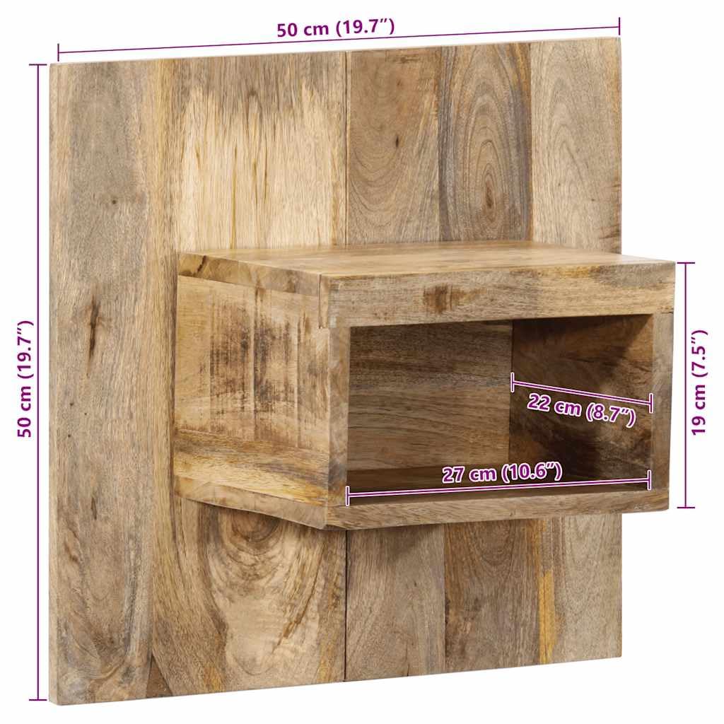 Table de Chevet Suspendue 50x27x50 cm Bois Massif manguier Brut Meuble Rangement Chambre lit Salon Design Mural Naturel