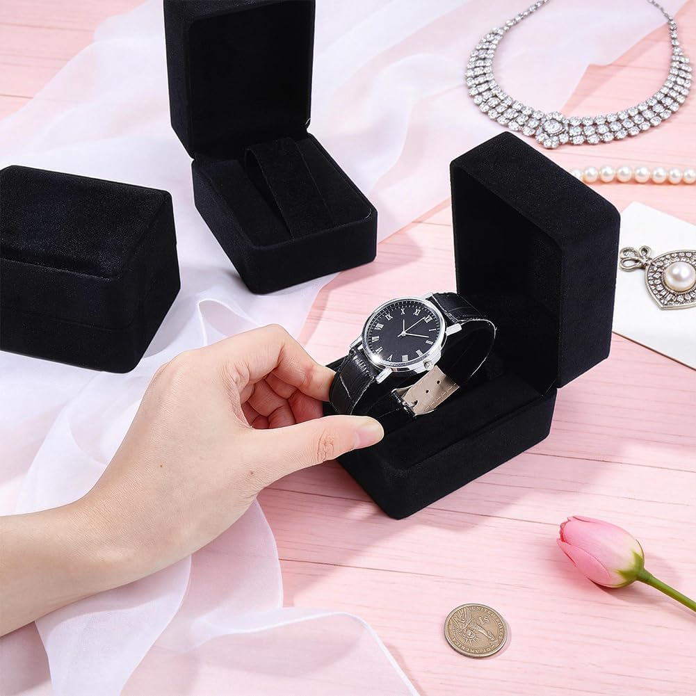 WADORN 4pcs Wood & Velvet Watch Box with Removable Pillow, Luxury Wood Watch Case for Men Women Watch Box Portable Wooden Organizer Display Storage Jewelry Boxes for Travel Storage Gift Jewelry, Black