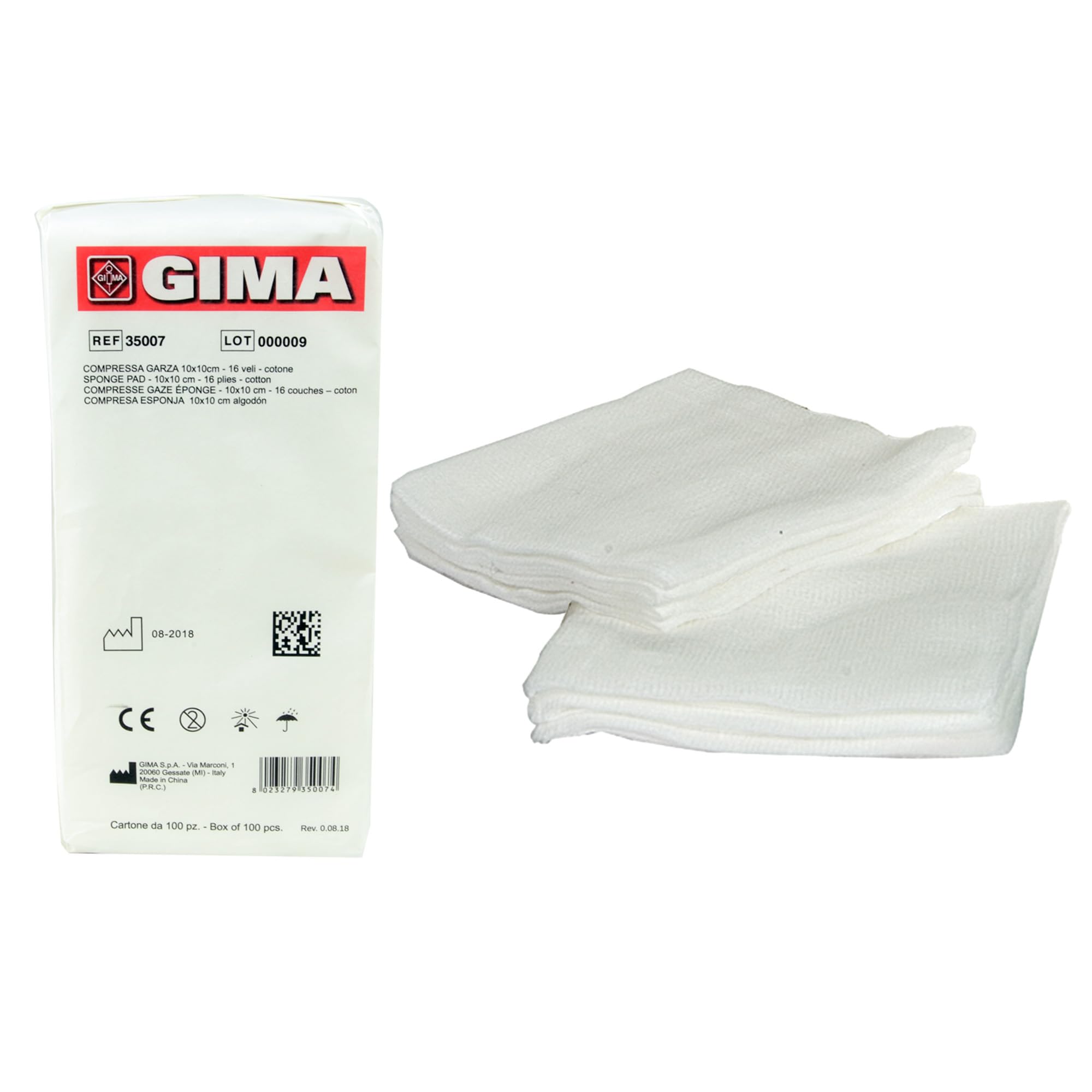Gima 35007 tabletas gasa, algodón, 16 capas, 10 x 10 cm, 1000 unidades)