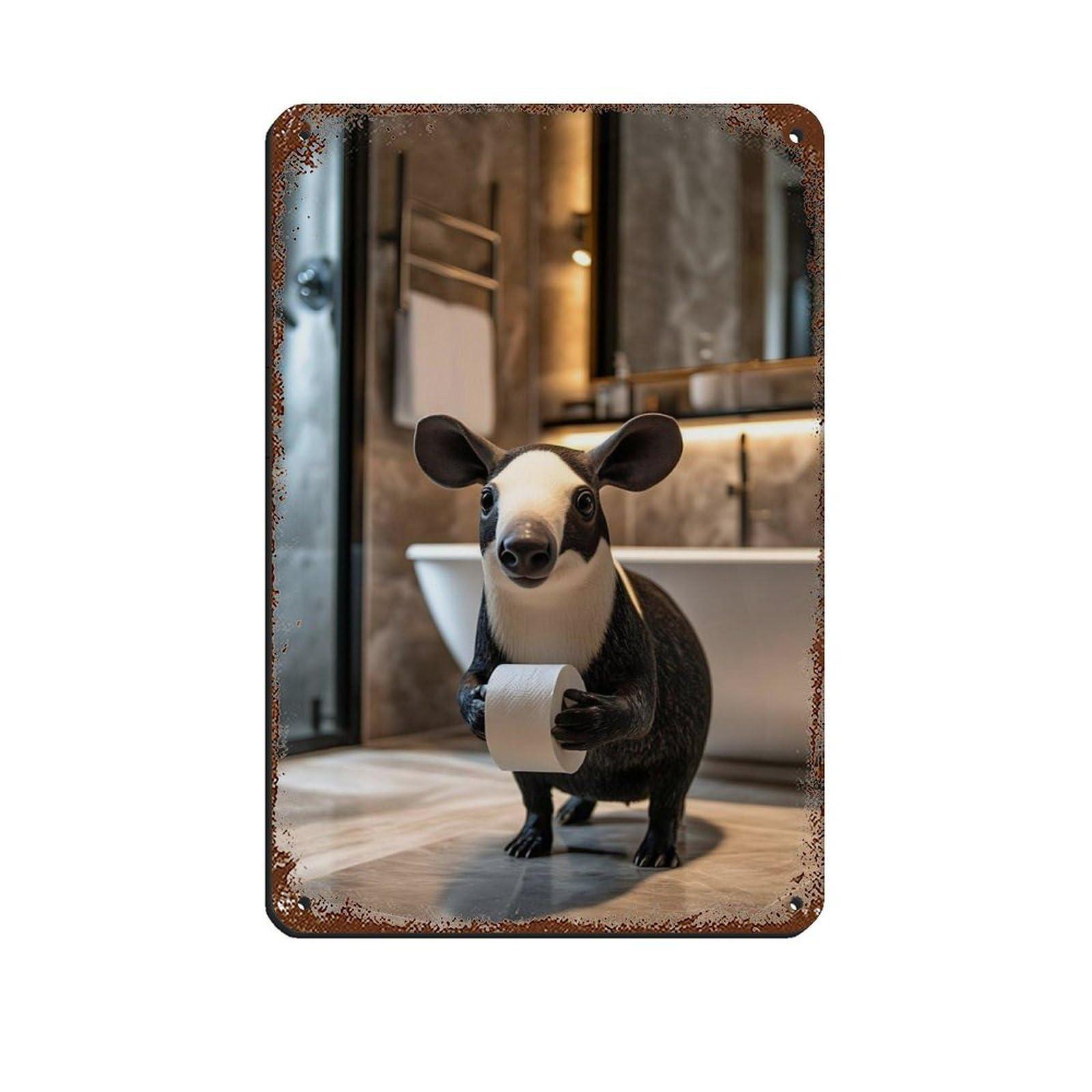 Lxwnze 20L X 30W Cm Adorable Tapir Bathroom Tin Sign Vintage Metal Pub Club Cafe Bar Home Wall Art Decoration Poster Retro 8X12inch(20X30cm)