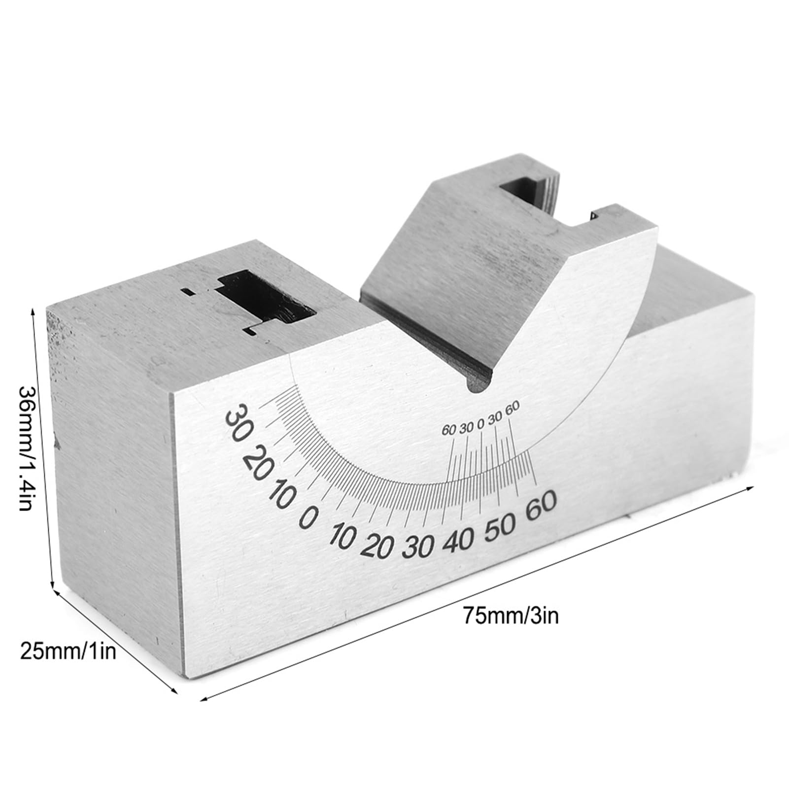 Zerodis V-Block mit Einstellbarem Winkel, Werkzeugstahl-Präzisions-Winkelfräsvorrichtung 75 X 25 X 36 Mm, 0 Bis 90 Grad Stufenlose Neigung, 0,01 Mm Geschliffene Flächen, für Benutzer von