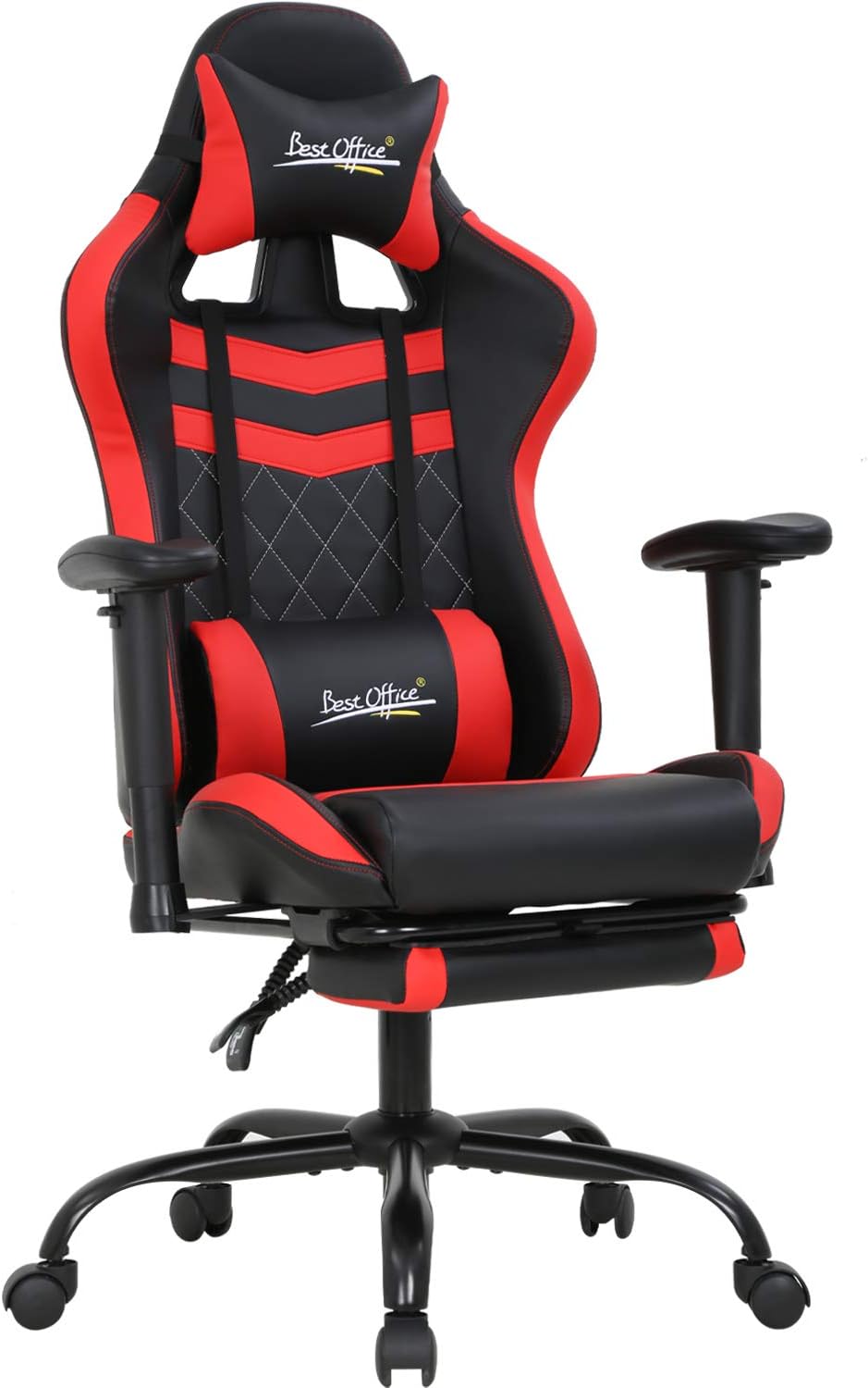PC Gaming Chair Ergonomic Racing Office Chair E-Sports Adjustable Computer Chair with Headrest Armrest Footrest Task Rolling Swivel Ergonomic Desk Chair for Back Support(Red)