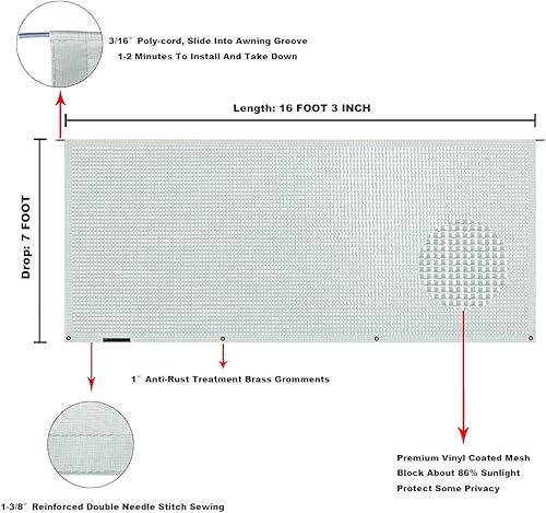 Miniatura 90 de Tentproinc Pantalla parasol para toldo, 8 pies x 13 pies 3 pulgadas (apta para toldo de 14 pies), protector solar de malla para autocaravana, cámper